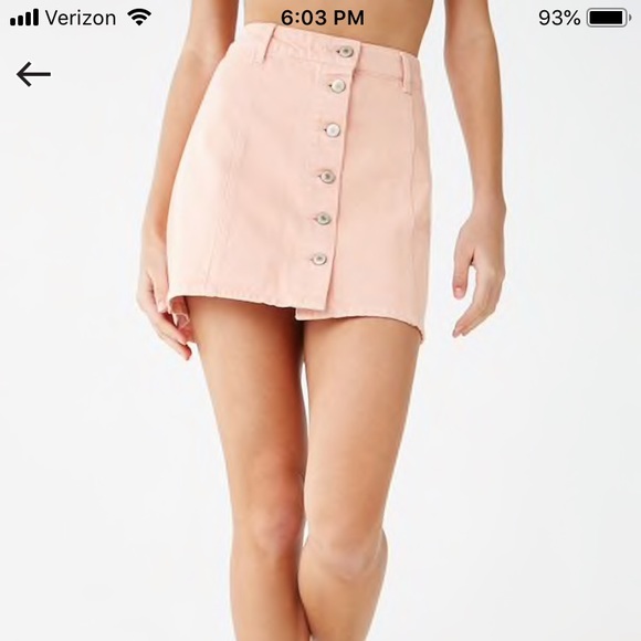 pink mini denim skirt